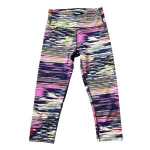 KOS USA Multi Stripe Capri Leggings With Elastic Waist Purple Electric Mix Sz XS